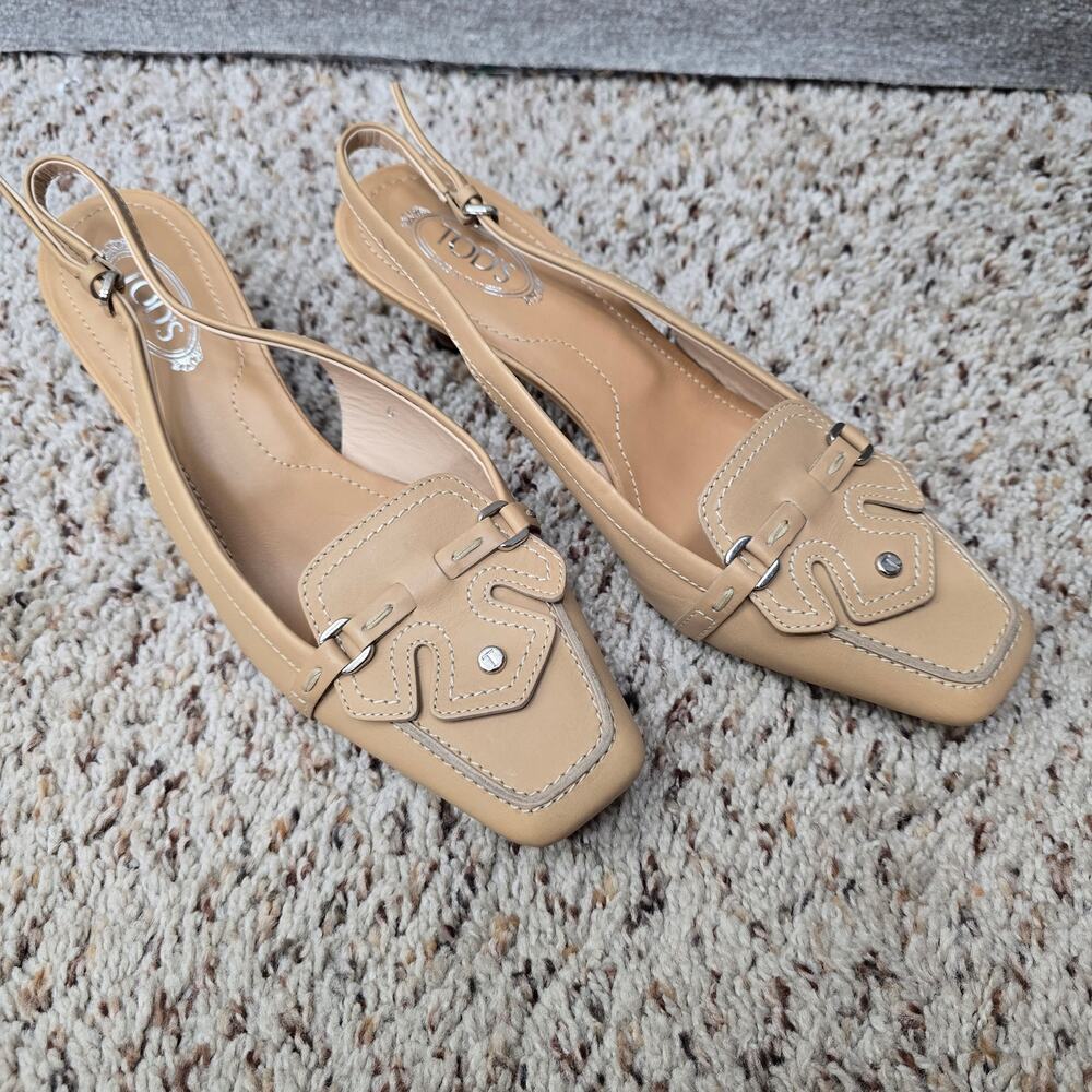 TOD'S LOAFER SLINGBACK LEATHER PUMPS, SIZE 6 - Picture 4 of 10